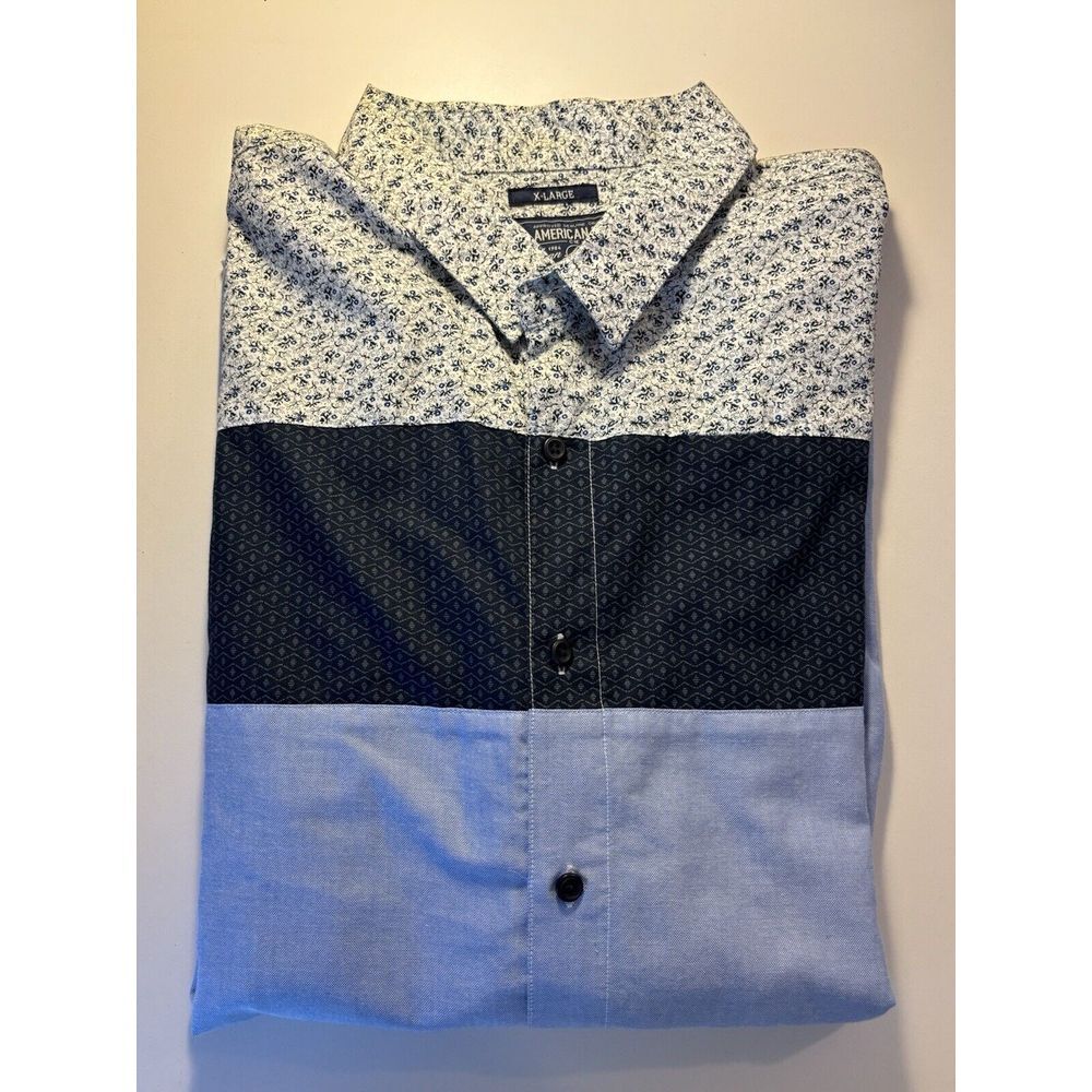 American Rag Men's Button Up Shirt, XL, Blue, Navy, White Design